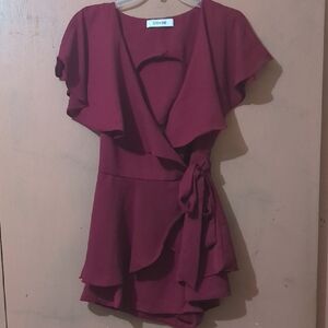 Burgundy Wrap Ruffled Dress